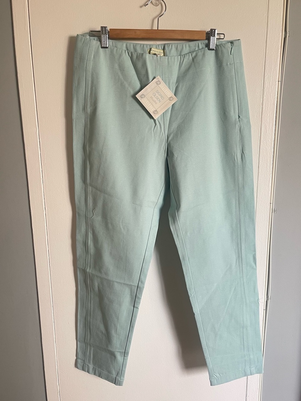 Nwt Sigrid Olsen Women’s Mint Green Straight Leg Pants Cotton Size 14